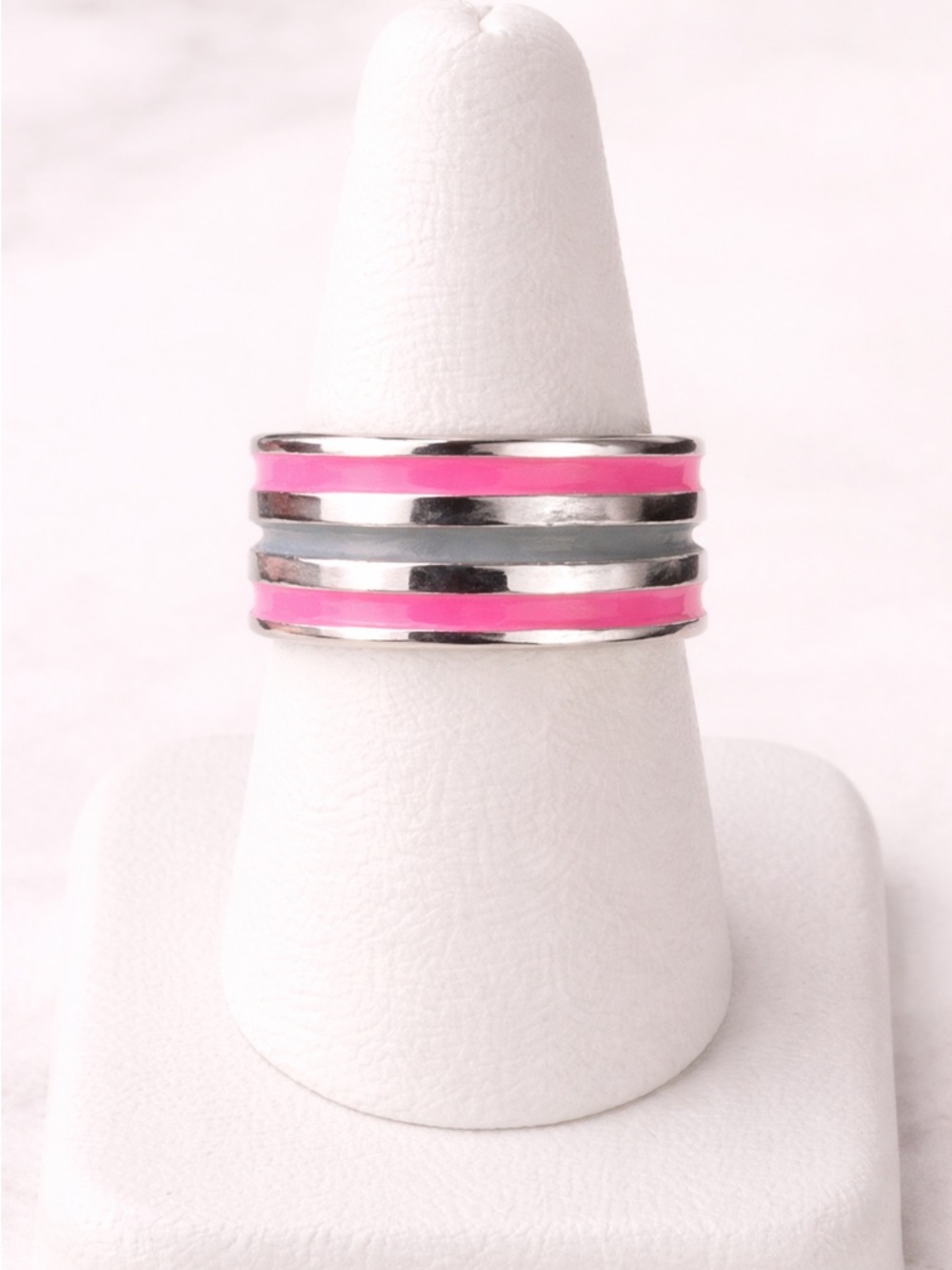 Pink Enamel Multi-Stripe Stainless Band Ring